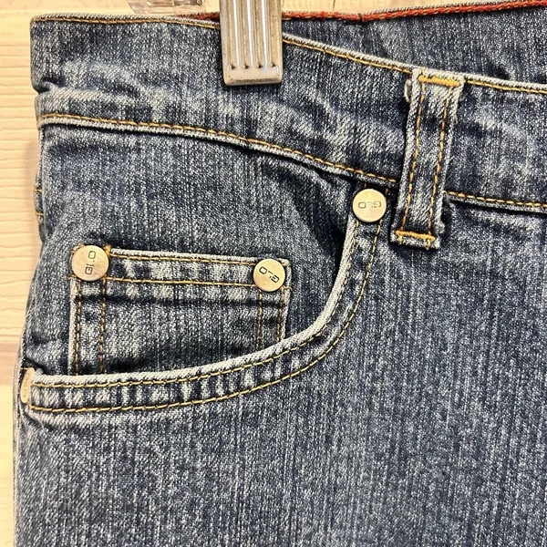 GLO Womens Junior Size 5 Medium Wash Flare Leg Denim Jeans‎ Y2K Embroidered Blue - Image 2