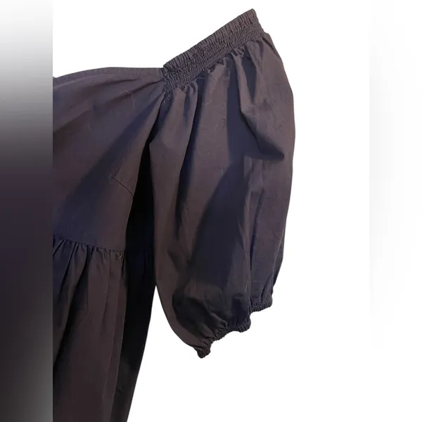 FREE PEOPLE Navy Blue Cotton Off Shoulder Ruffle Crop Top Peasant Blouse - Sz XS - Image 5