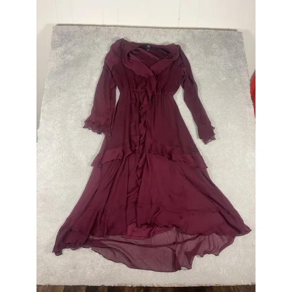 autres filles dress ruffle burgundy EUC medium lined Faux Wrap Midi - Image 6