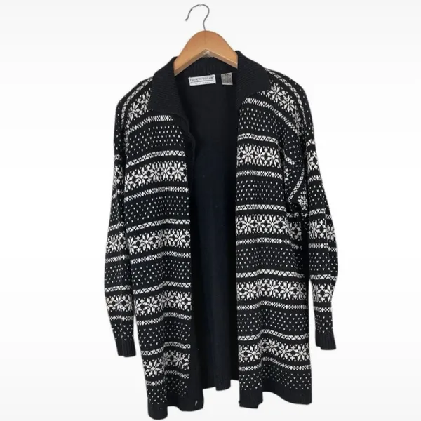 Vintage Carolyn Taylor Women’s Medium Black Cardigan Heart Floral Cottagecore - Image 2