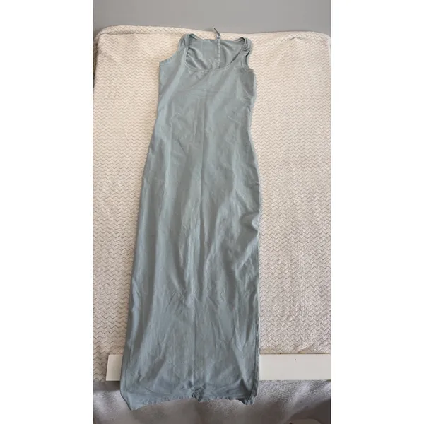 SKIMS Cotton Jersey Scoop Neck Sleeveless Bodycon Maxi Dress Blue Grey Large - Image 2