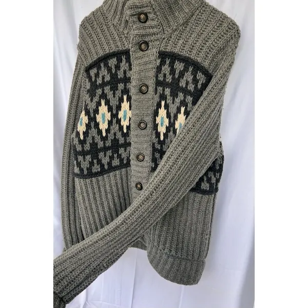 Hollister West Coast Hand Knit Sweater Aztec Cardigan Chunky Thick Western - Image 4