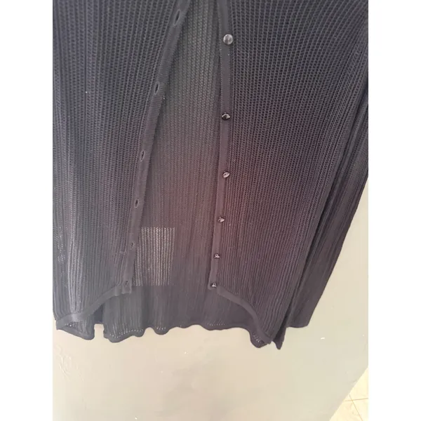 RED Y2k Black Sheer Ribbed Knit V-Neck Button Front Cardigan Whimsigoth S - Image 6