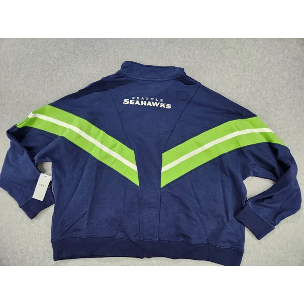 Women WEAR Erin Andrews Seattle Seahawks Yarn Dye Stripe Full-Zip Jacket Plus 3X - Image 11