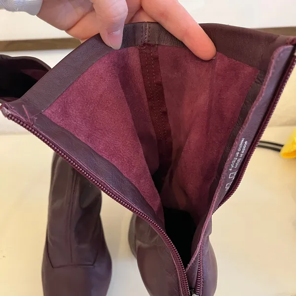 Zara Burgundy Stretch Leather Stiletto Heeled Ankle‎ Boot EU36 US 5.5 Square Toe - Image 12