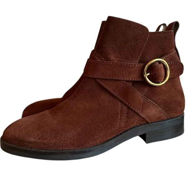 See by Chloé Lyna Suede Ankle Boots Brown Gold Buckle Women’s Size 40.5(US 10.5) - Image 2