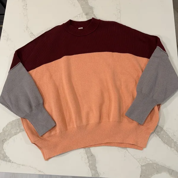 Free People Easy Street Oversized Sweater Color Block Women’s Small Peach Combo - Image 9