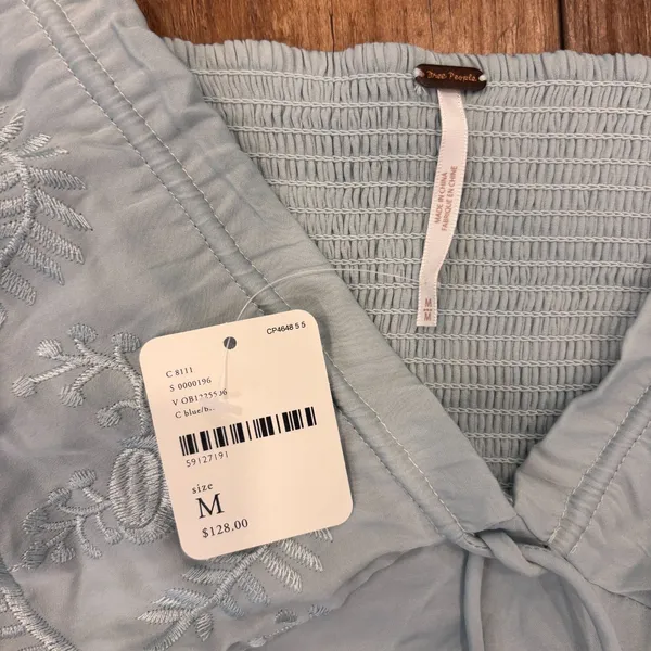 NWT Free People Veronica Embroidered Top Baby Blue Women's Size M $128 SOLD OUT - Image 3