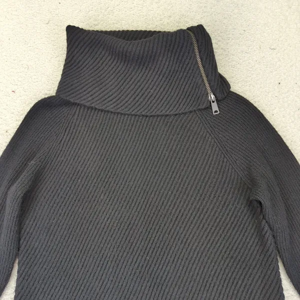Talbots Womens L Black Sweater Ribbed Knit‎ Asymmetric Zip Funnel Neck Pullover - Image 3