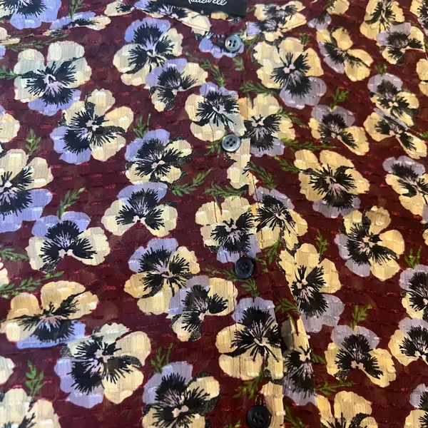 Madewell Floral Print Long Sleeve Peasant Top‎ Burgundy Pansy Motif Size Small - Image 10