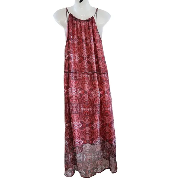 Lucky Brand Paisley Chiffon Overlay Hi Low Tassel Belted Red Size Medium - Image 2