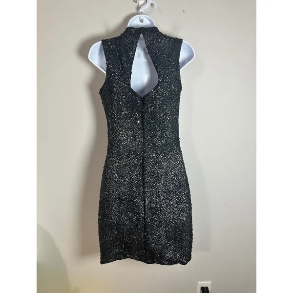 Vero Moda MONIA Black Silver Metallic Textured Mock Neck Mini Dress Size 34 6 - Image 6