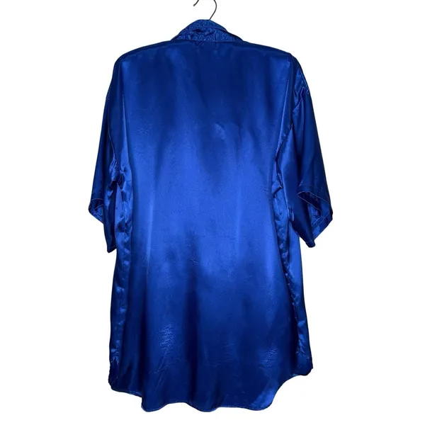 Vintage 80s Gold Label Victorias Secret Night Shirt‎ Dress M/L Blue Satin Korea - Image 4