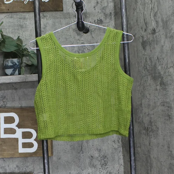 NWT Miken Womens Crochet Cover Up Tank I2417K711 Woodbine Green L - Image 4