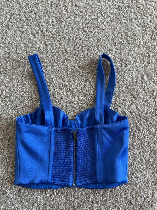 Alice + Olivia Jeanna Bustier Smocked Crop Top in Royalty Size 0 - Image 3