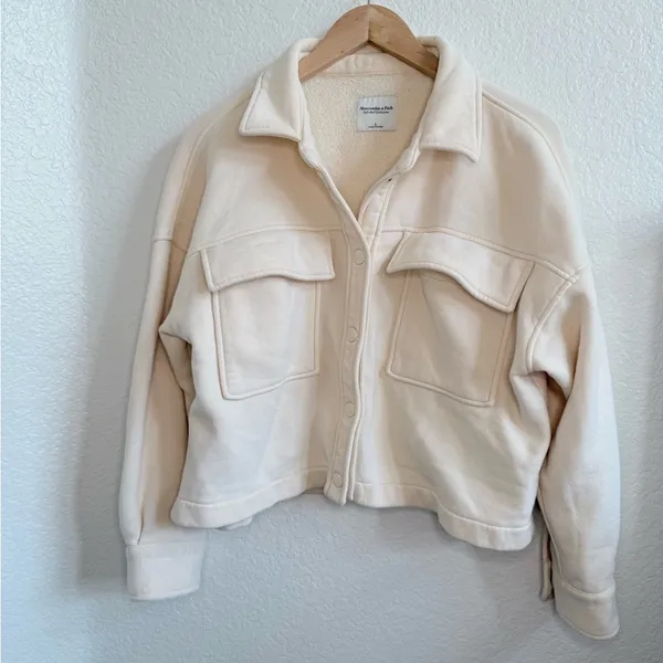 Abercrombie & Fitch Button Down Jacket Sweater Size Large Ivory Cream - Image 2