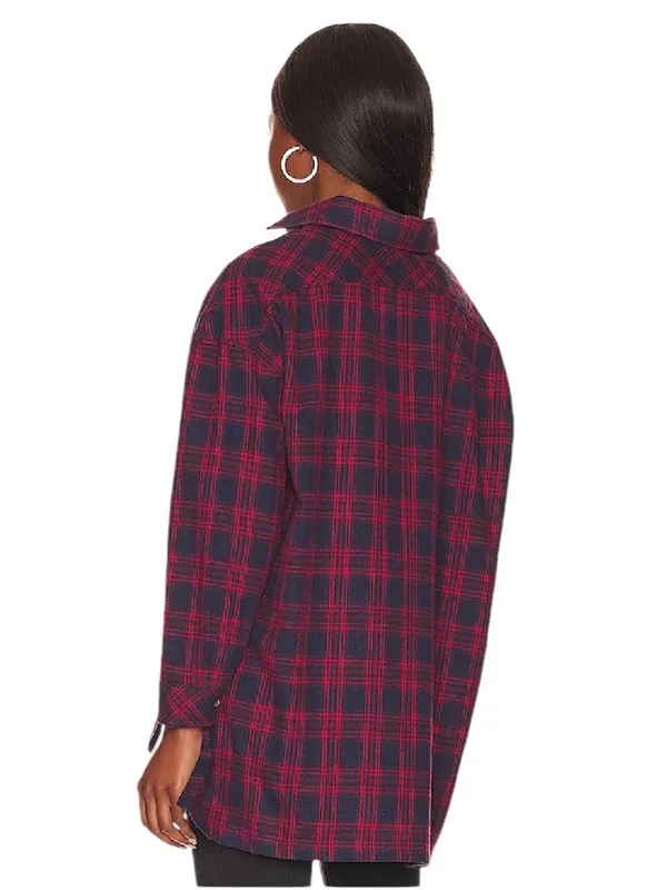 Superdown x Revolve - NWT Audriana Oversized Flannel Top Red Navy Plaid Sz S - Image 2