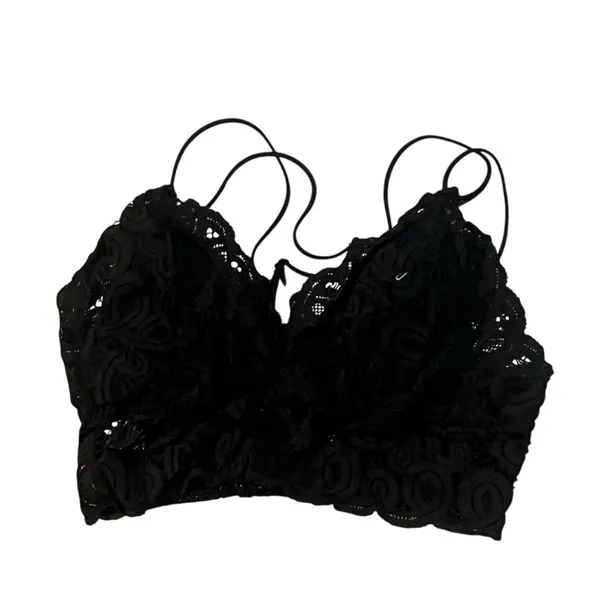 Women's Black Lace Bralette M Adjustable Straps Soft Padded Cups - Image 6