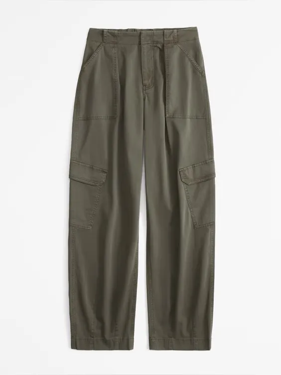 Abercrombie & Fitch Cargo Pants Barrel Leg Olive Green Elevated Casual Size 25/0 - Image 13