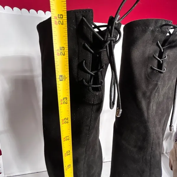 Chinese Laundry Black Suede Lace Up Back Chunky Heel Over The Knee Boots‎ Size 8 - Image 4