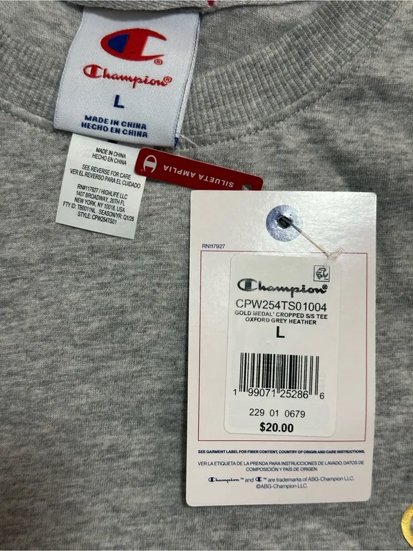 NEW Champion USA Gold Medal Cropped Tee — Size L — Oxford Grey - Image 6