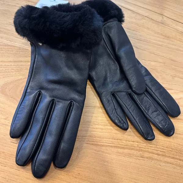 UGG Black Leather Gloves with Fur Trim - Image 6