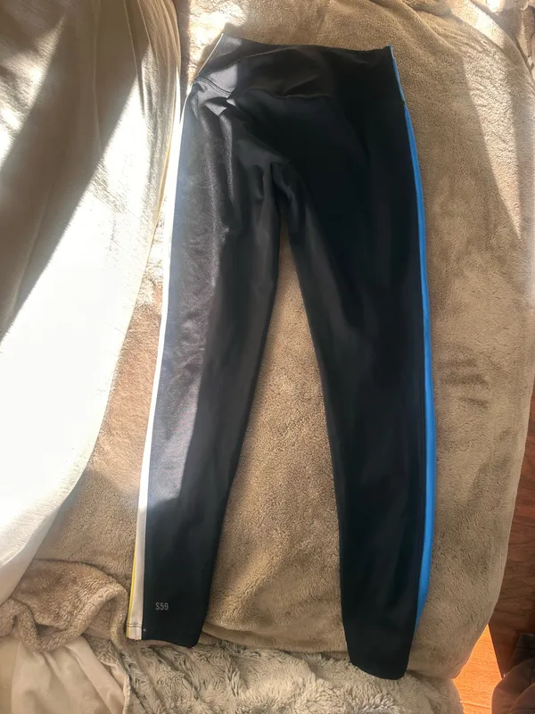 Black splits59 ‘Harper’ “leggings w blue and yellow stripe - Image 4