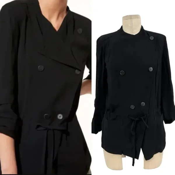 Aritzia‎ Babaton Hamelin Jacket Crepe Draped Button Drawstring Black Size XS - Image 2