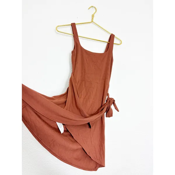 Aritzia Wilfred Saturn Mini Dress Size XS Brown Wrap Stretch Preppy Minimalist - Image 11