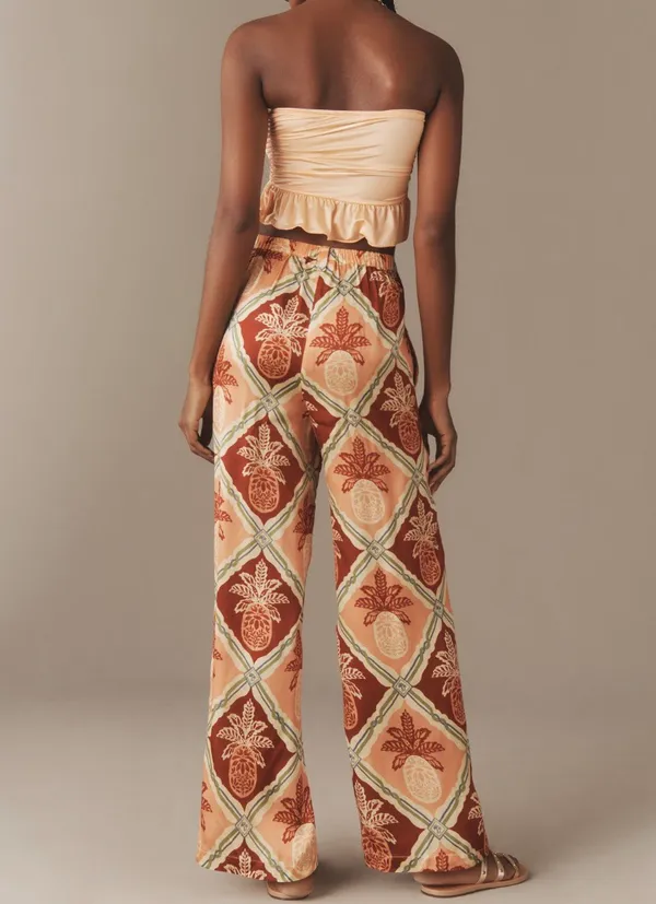 NWT Farm Rio Pineapple Satin Wide-Leg Pants, Size M - Image 13
