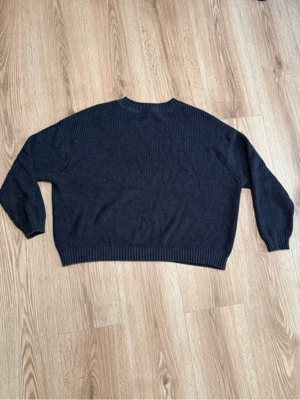 Tommy Hilfiger Black Ribbed Crewneck Sweater with Flag‎ Detail - Image 2