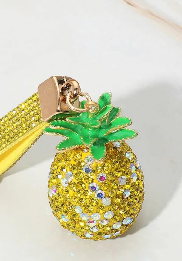 Bling Studded Pineapple Keychain / Bag Charm Yellow - Image 2
