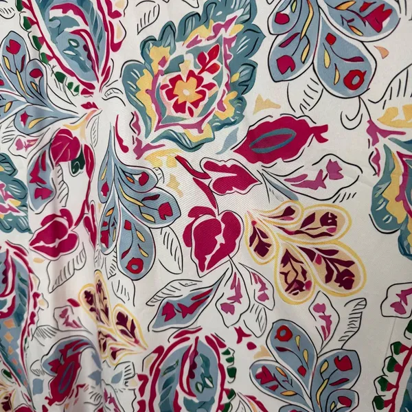 Floral Paisley Pattern Blouse Puff Short Sleeves Ruffled Detail Medium - Image 3