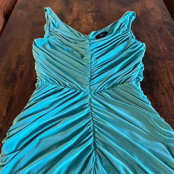 Turquoise blue/green ruched dress Blue - Image 4