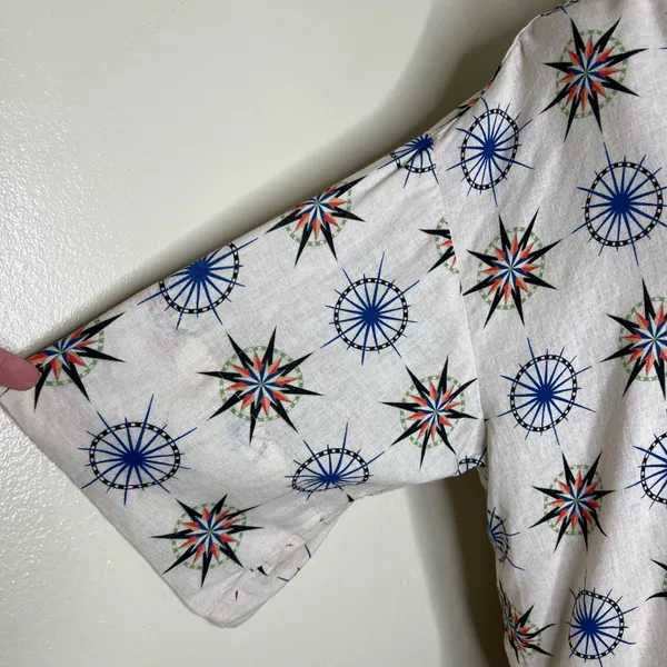 By Anthropologie Linen Blend Top MEDIUM Oversized Bohemian Button Printed Hippie - Image 5