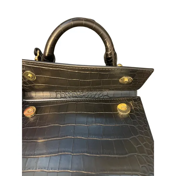 Modern Picnic Black Vegan Leather Lunch Bag Box Croc Embossed Crossbody NWOT - Image 8