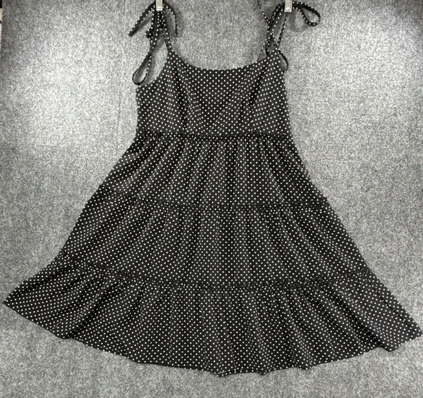 Greath Black White Polka Dot Tiered Midi Dress Tie Strap Womens Medium - Image 5