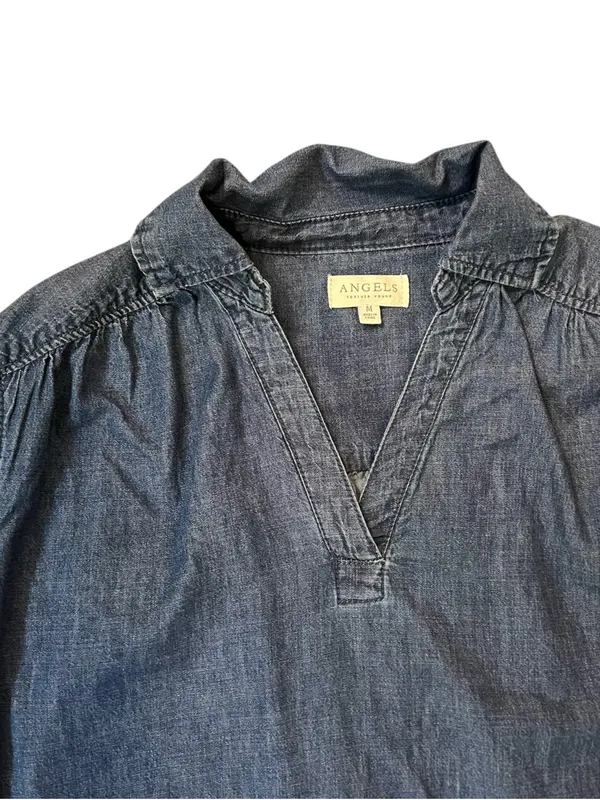 Angels Dark Denim V-Neck Long Sleeve Blouse - Image 2