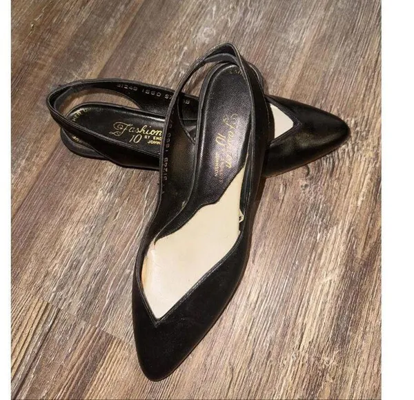 Fashion 10 Endicott Johnson Vintage Leather Pumps Wedge Classic Minimalist Black - Image 3