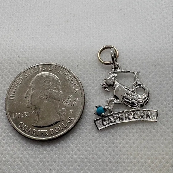 Vintage‎ Sterling Silver Capricorn Zodiac Charm Turquoise Bead Sea Goat 1.72g - Image 5