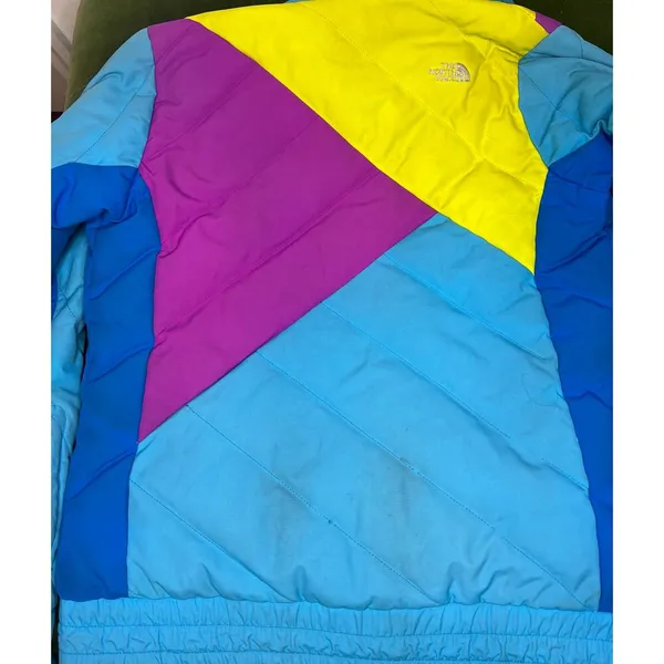 Rare vintage The North Face Jitterbug down jacket in bold blue, pink and yellow - Image 9