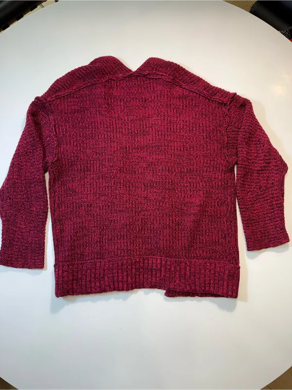 Free People Wine Red Open-Front Chunky Knit Cardigan - Image 8