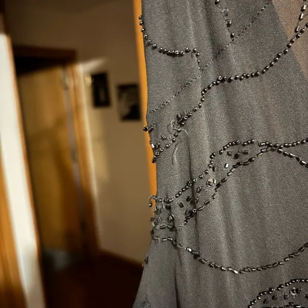 Silk Beaded Sheer Dress Black - Image 8