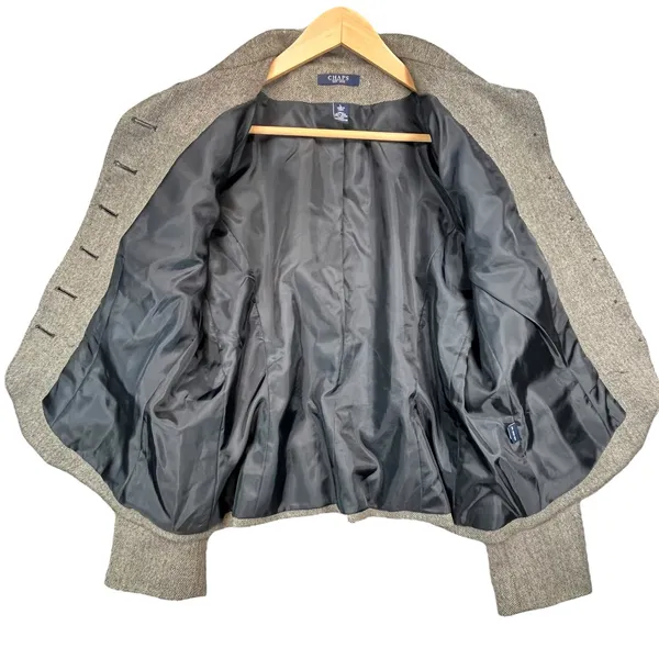 Chaps Women's Gray Wool Blend Blazer Jacket Career‎ Business Herringbone Size L - Image 3