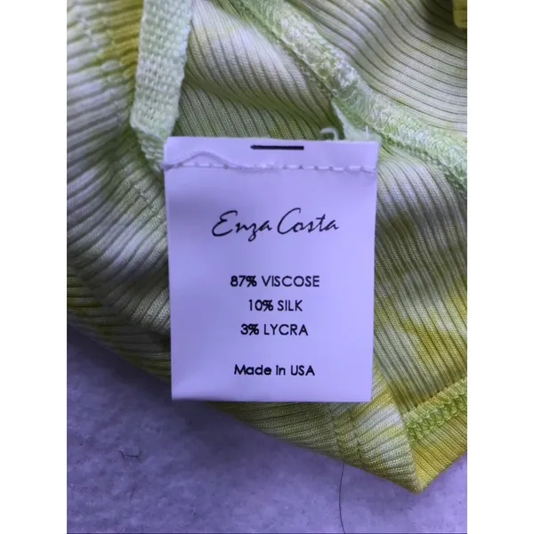 Enza Costa Ribbed T-Shirt Womens Small Lime Ionic Tie Dye Silk Short Sleeve Top - Image 6