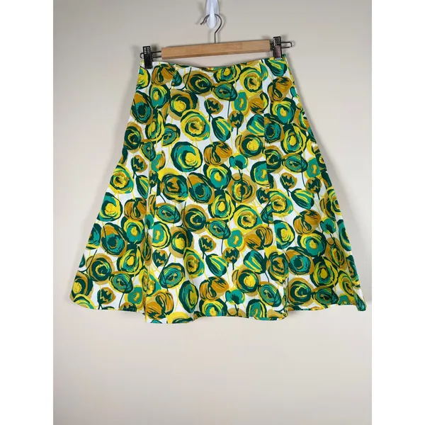 Boden Womens Green Yellow Abstract Floral A-Line‎ Mini Skirt With Pockets Sz 4 - Image 4