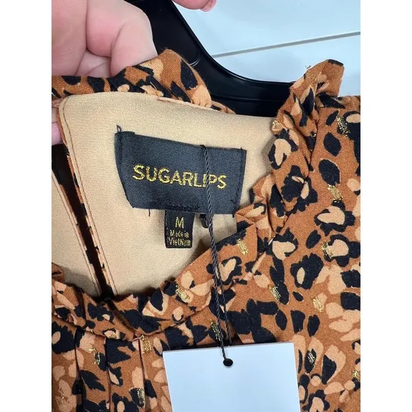 Sugarlips Leopard Print Long Sleeve Ruffle Hem Mini Dress Size M Animal - Image 9
