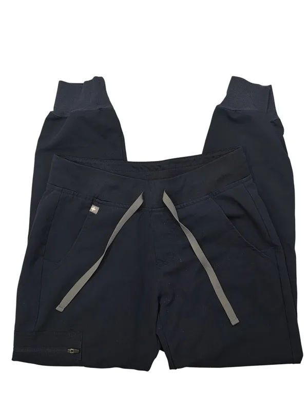 Figs Navy Blue Jogger Scrub Pants XS petite Drawstring Waist Pockets small flaw - Image 2