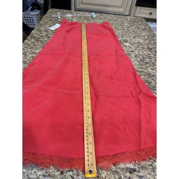 AG Adriano Goldschmied Red Midi Silky Skirt‎ with Lace Trim Size Small NEW - Image 9