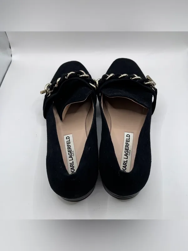 Karl Lagerfeld Paris Lynette Women's Black Suede Chain Loafer Flats Shoes 8.5M - Image 5